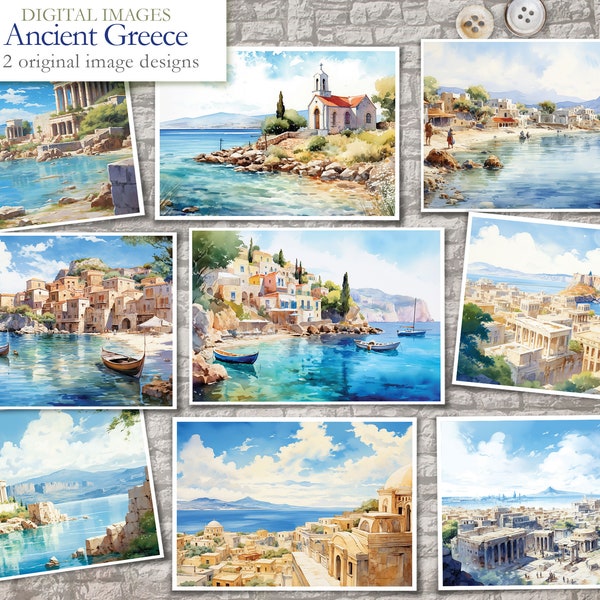Ancient Greece - 12 digital papers - Clip art - Scrapbooking journal Paper - digital download - Digital Scrapbook - Greece