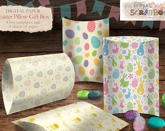 4 Pillow Gift box designs -  Easter theme - digital papers - Favour box - Pillow box - digital download - Printable template