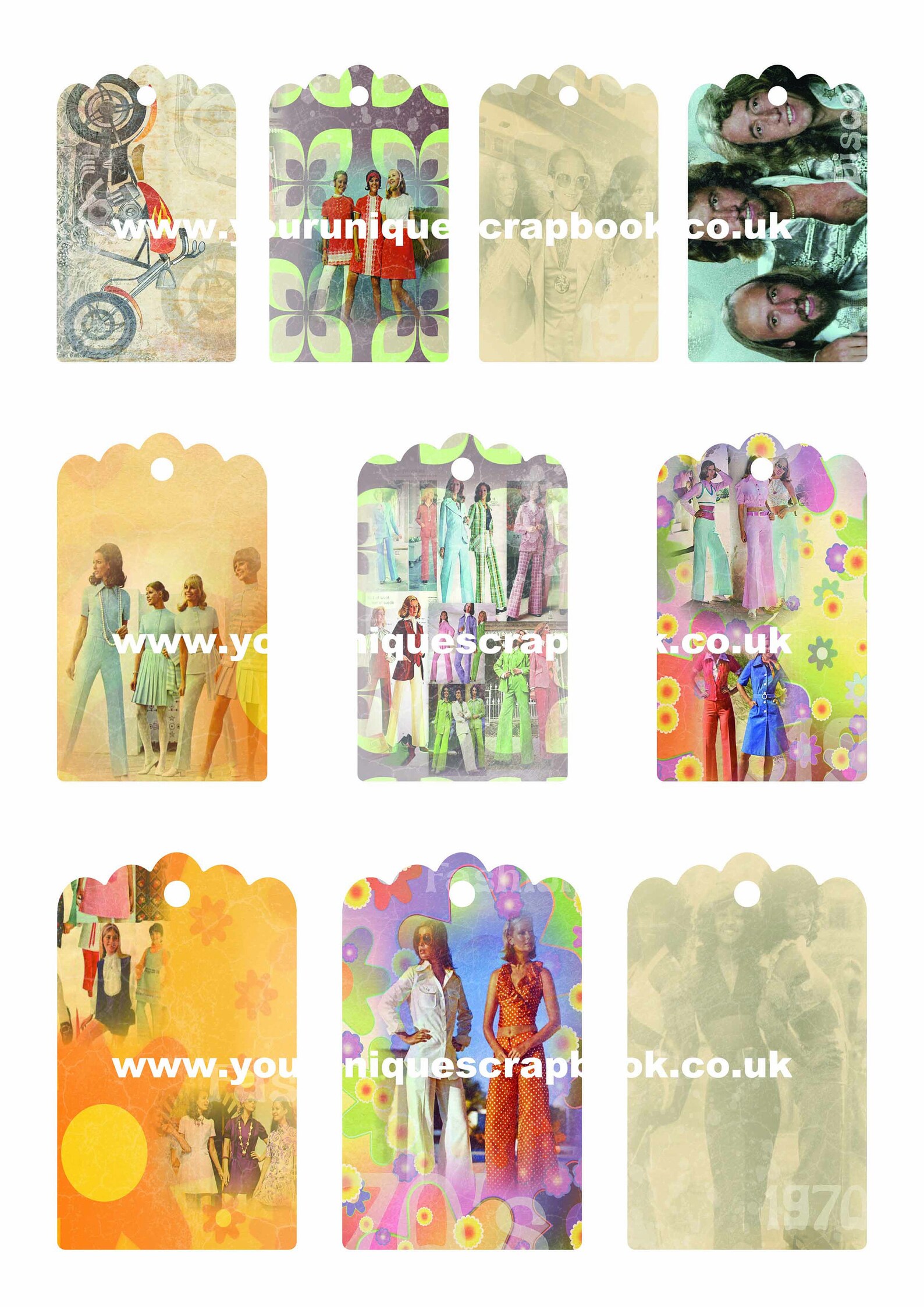 1970's Themed Gift Tags and Envelopes - 48 Tags and 6 Envelopes ...