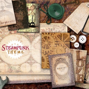 Steampunk Scrapbooking journal Paper vintage themed digital download Digital Scrapbook Printable Craft paper image 1