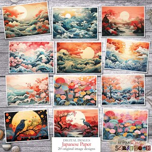 Japanisches Papier - 20 Themenpapiere - Origami - Scrapbooking - digital download Papier - Digital Scrapbook - Clip art - Junk journal - Blumen