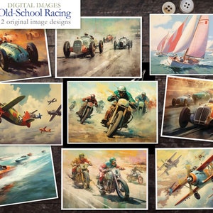 Old School Racing - 12 digital papers - Clip art - Scrapbooking journal Paper - digital download - Digital Scrapbook - racing sports
