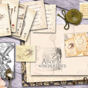 Alice in Wonderland - Scrapbooking journal Paper - vintage themed - digital download - Digital Scrapbook - Printable Craft paper