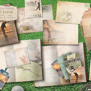 Golf Journal - 14 papers, 5 tags, 3 envelopes & pockets - Vintage look - digital download - Digital Scrapbook - Digital Paper - Golf Sport
