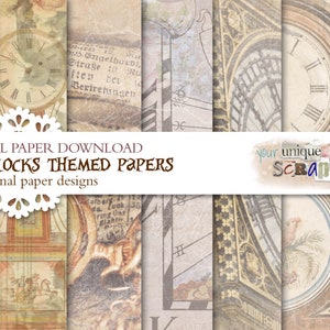 Old clocks - 10 digital papers -  Scrapbooking journal Paper - digital download - Digital Scrapbook - Printable Craft paper