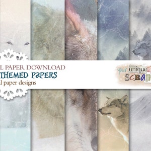 Wolves - 8 digital paper downloads -  Scrapbooking digital Paper - Printable Craft paper -Junk journaling