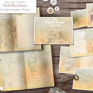 Pooh Bear Journal - 12 themed digital papers -  Scrapbooking journal Paper - digital download - Digital Scrapbook