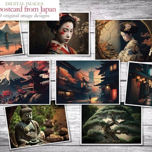 Um cartão postal do Japão - 9 imagens temáticas - download digital de imagens - scrapbooking - Scrapbook digital - Inverno - Clip art - Japonês