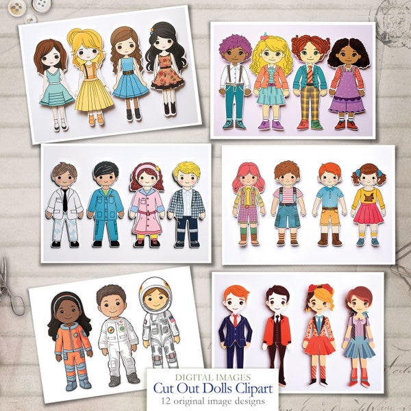 Cut Out Dolls Clipart - Scrapbooking Paper - digital download - Digital Scrapbook - paper dolls - decoupage - doll figures - digital photo