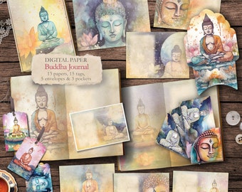 Buddha Journal  - 13 papers, 15 tags, 5 envelopes & 3pockets - digital download - Digital Scrapbook - digital Paper - Planner - Diary