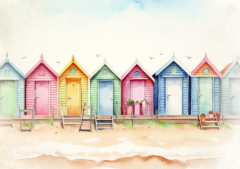 Beach Hut Summer 14 Themed Digital Paper Victorian Beach Huts ...