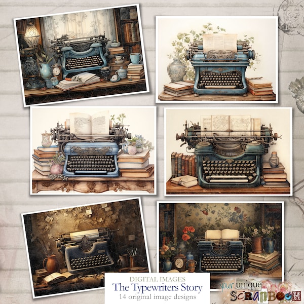 The Typewriters Story - 14 themed papers - Scrapbooking - digital download Paper - Digital Scrapbook - Clip art - Junk journal - Vintage