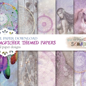 Dreamcatcher - 8 themed papers -  Scrapbooking journal Paper - vintage themed - digital download - Digital Scrapbook