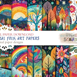 Nature Folk Art - 12 themed papers - Scrapbooking - digital download Paper - Digital Scrapbook - Journal - Clip art