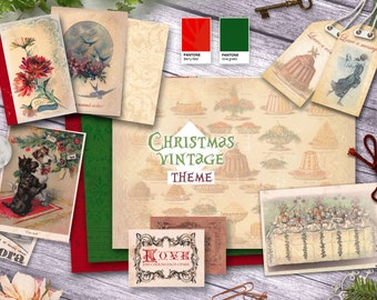 Vintage Christmas theme  - Scrapbooking journal Paper - vintage themed - digital download - Digital Scrapbook - Printable Craft paper