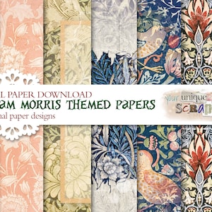 William Morris - 10 digital papers -  Scrapbooking journal Paper - digital download - Digital Scrapbook - Vintage aged effect