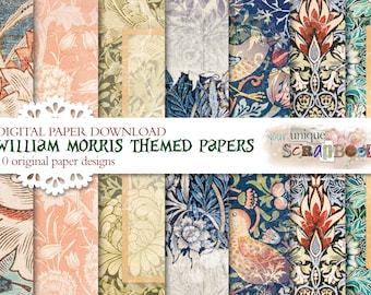 William Morris - 10 digital papers -  Scrapbooking journal Paper - digital download - Digital Scrapbook - Vintage aged effect