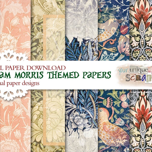 William Morris - 10 digital papers -  Scrapbooking journal Paper - digital download - Digital Scrapbook - Vintage aged effect