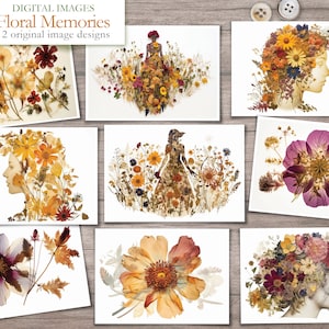花の思い出 - 12 のテーマ別画像 - 押し花 - デジタル ダウンロード画像 - クリップ アート - デジタル スクラップブック - デジタル画像 - ドライフラワー