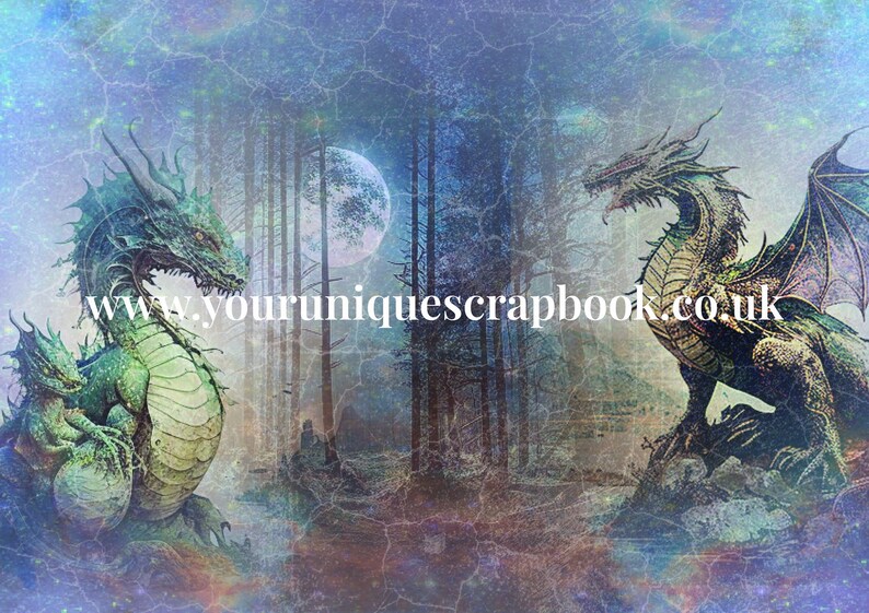Mystical Dragons - 8 Themed Papers - Digital Download Scrapbooking Paper - Digital Paper X ...