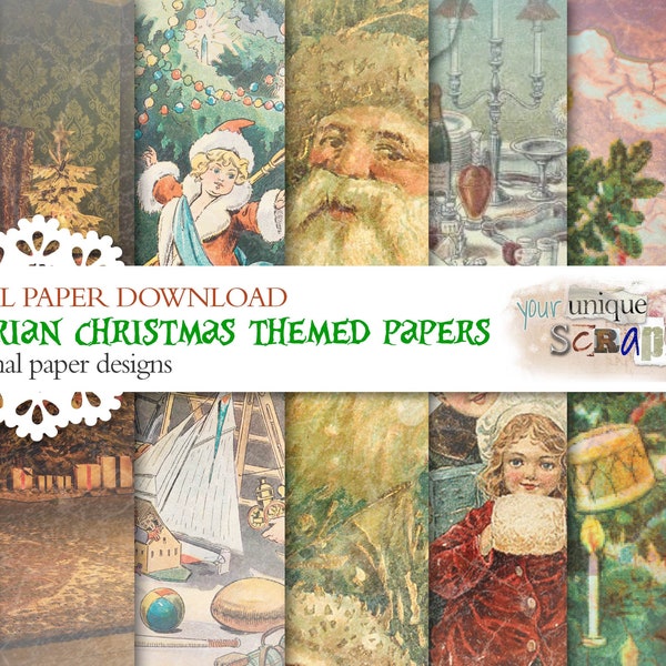 Victorian Christmas - 10 digital papers -  Scrapbooking journal Paper - digital download - Digital Scrapbook - Printable Craft paper