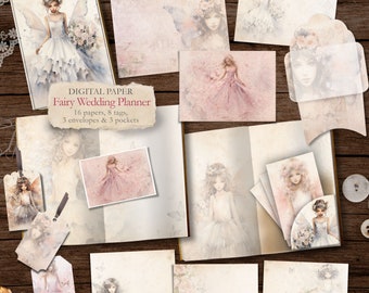 Fairy Wedding Planner  - 16 papers, 8 tags, 3 envelopes & pockets - digital download - Digital Scrapbook - digital Paper - Vintage