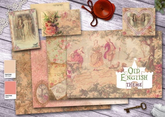 Old English Themed Scrapbooking Journal Paper Vintage Themed Digital  Download Digital Scrapbook Printable Craft Paper 