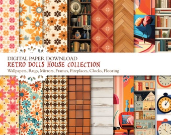 Retro House Collection - Vintage style - 25 pages of digital images -  Dolls House Kit - digital download - Crafting paper