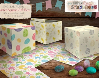 4 Gift box designs -  Easter theme - digital papers - Favour box - Square box - digital download - Printable template