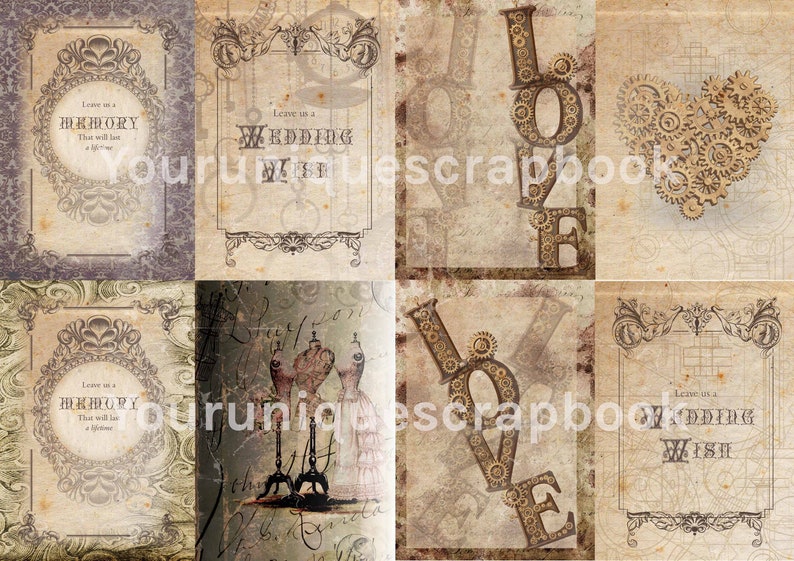 Steampunk Scrapbooking journal Paper vintage themed digital download Digital Scrapbook Printable Craft paper image 10