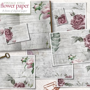 fleurs vintage - 8 papiers à thème - journal de scrapbooking papier - téléchargement numérique - scrapbooking numérique - papier artisanal imprimable