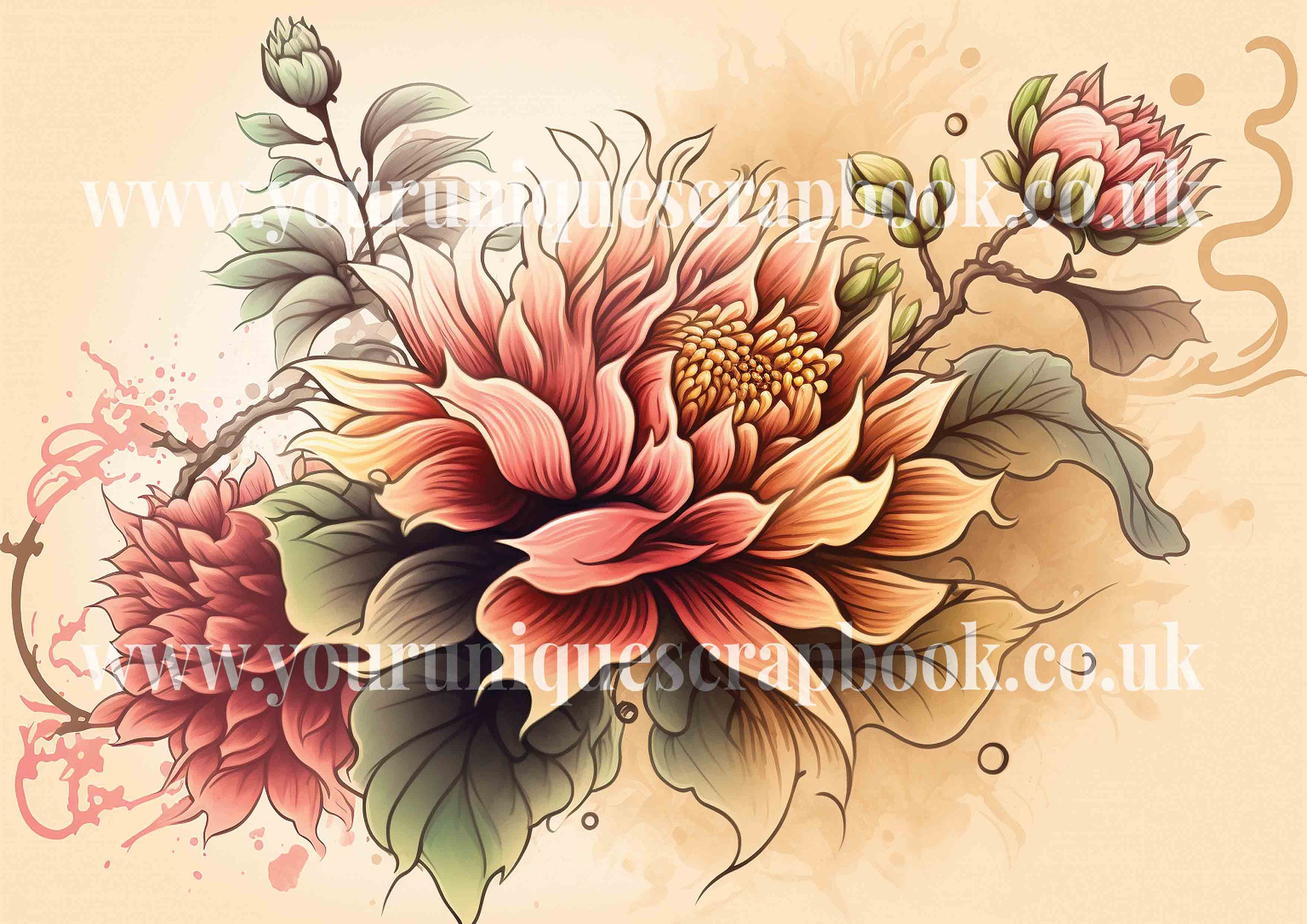 Japanese flower tattoo hi-res stock photography and images - Alamy, image size:3000x2121