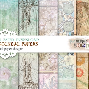 Art Nouveau - 10 digital papers -  Scrapbooking journal Paper - digital download - Digital Scrapbook - Printable Craft paper - Vintage faded