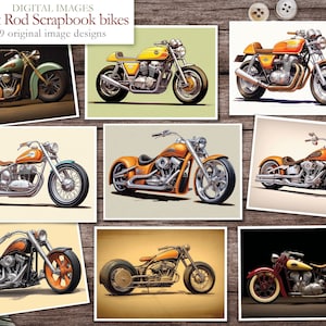 Hot Rod Bikes - 9 immagini a tema - Immagini clip art - Immagini da scaricare digitalmente - Album digitale - Carta per diario - Moto personalizzate