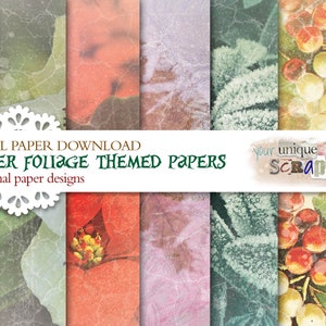 Winter Foliage - 10 themed digital papers -  Scrapbooking journal Paper - digital download - Digital Scrapbook - Printable Craft paper