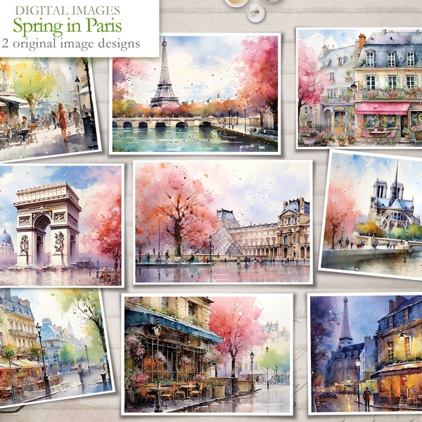 Spring in Paris - 12 clip art images -  Scrapbooking journal Paper - digital download - Digital Scrapbook - Printable Craft paper - Paris