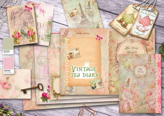 Vintage Tea Diary Scrapbooking Journal Paper Vintage Themed Digital  Download Digital Scrapbook Printable Craft Paper 