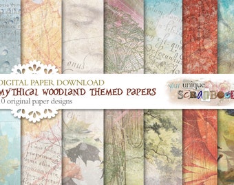 Mythical Woodland theme - 10 digital papers -  Scrapbooking journal Paper - digital download - Digital Scrapbook