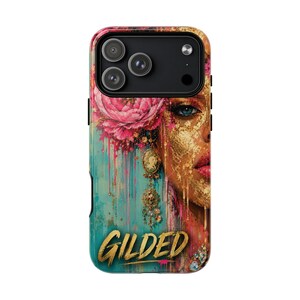 Custodia massimalista per iPhone, collage vintage, arte retrò femminile, cover resistente MagSafe colorata – dorata