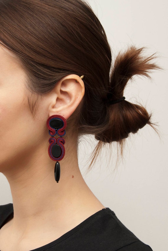 Burgundy statement best sale earrings