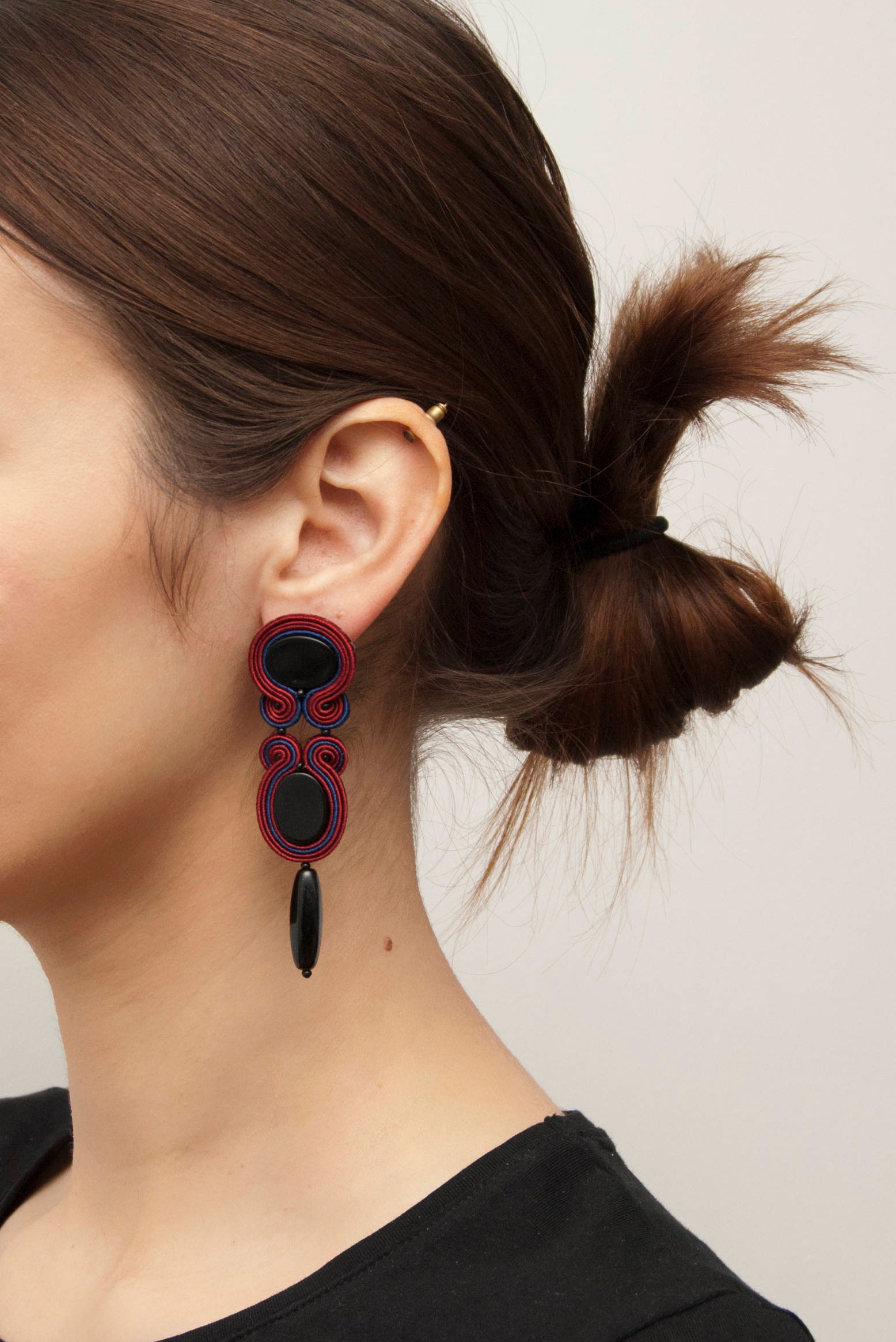 Burgundy Statement Earrings Onyx Long Earrings Soutache Jewelry by Manja Etsy