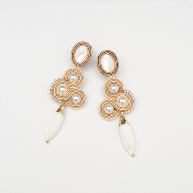 Statement Bridal Earrings Long Bridal Earrings Cream Pearl Etsy