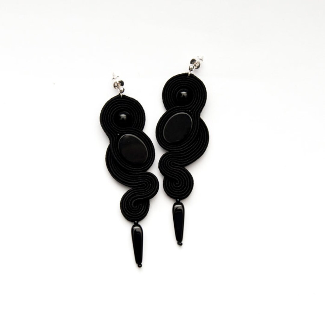 Big Black Earrings Long Stud Earrings Black Modern Etsy