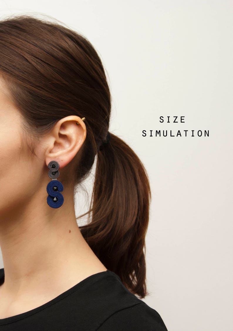 Baby Blue Statement Earrings Modern Stud Earrings Soutache Etsy