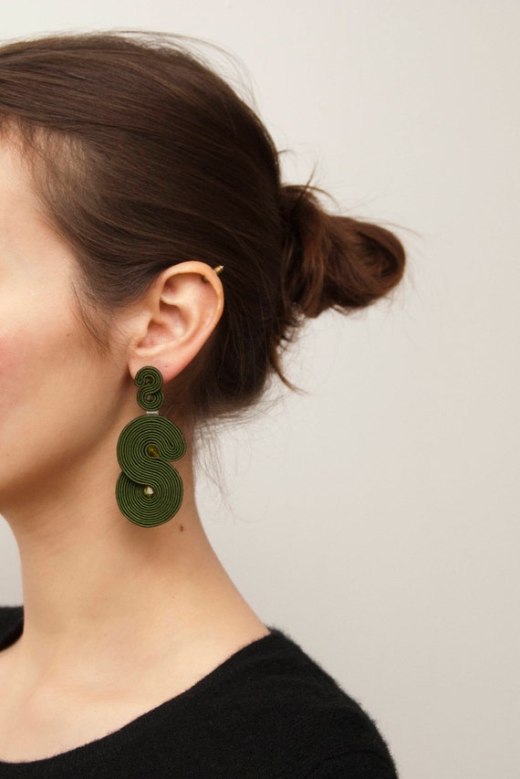 Emerald Green Foil Rectangle Stud Earrings – Leetie Lovendale
