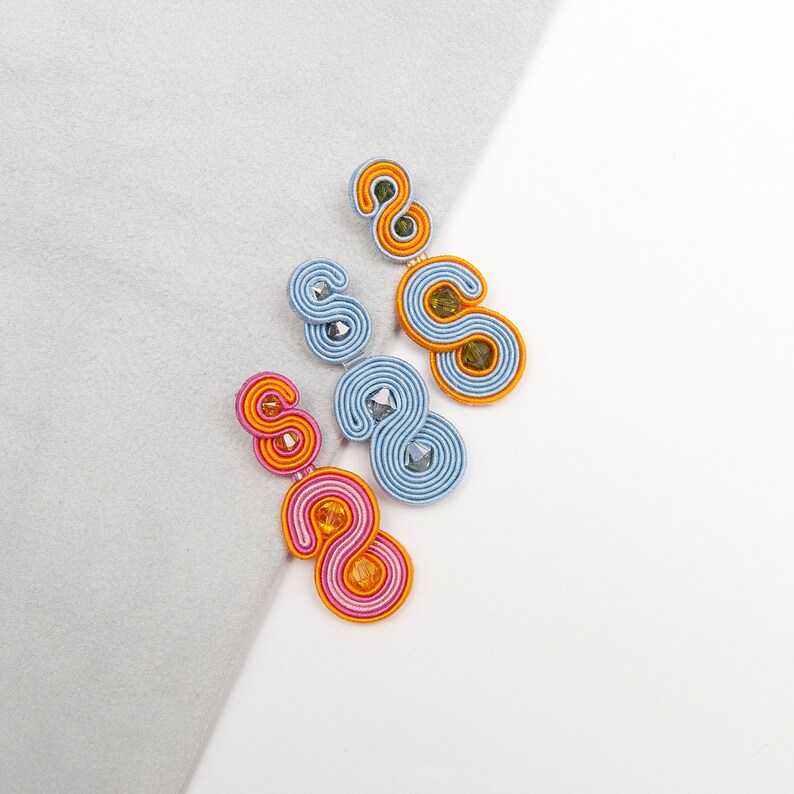 Baby Blue Statement Earrings Modern Stud Earrings Soutache Etsy