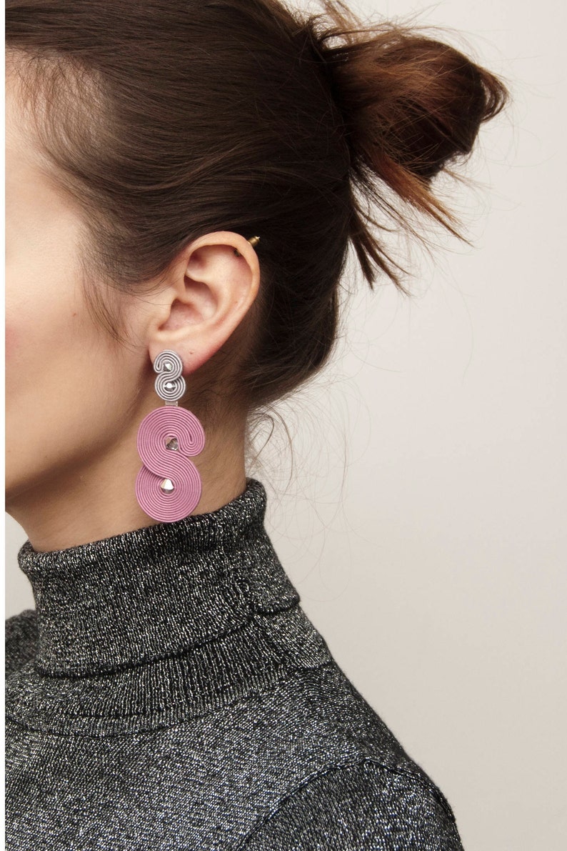 Mauve earrings large Pastel pink earrings Statement pastel Etsy