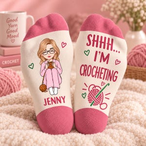 Custom Shhh... I'm Crocheting Socks, Gift For Quilter Daughter Sister Wife Mommy, Crochet Lover Gift, Birthday Handmade Store Gift