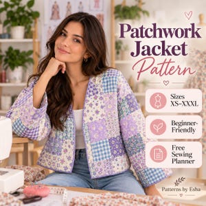 Patron de couture pour veste matelassée Mia | Manteau patchwork femme | Veste pour débutante | XS à XXXL | A4, US Letter + A0 | Téléchargement instantané