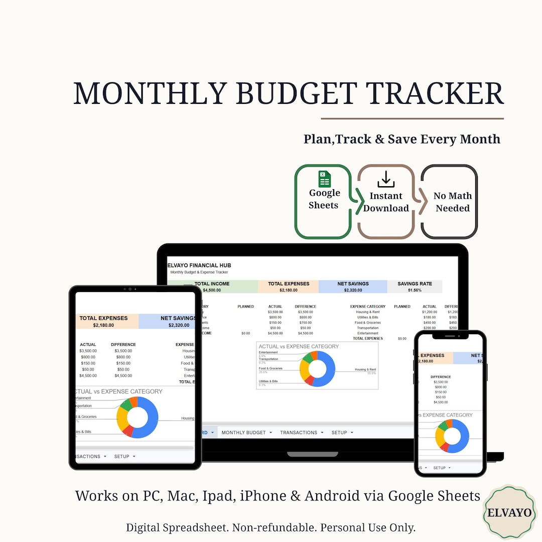 Google Sheets Budget Tracker | Monthly Income Expense Planner ...